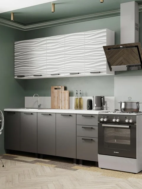 Кухонный гарнитур Рио 2 м, мебель для дома и кухни, Белый / Кофейный / столешница Антарес